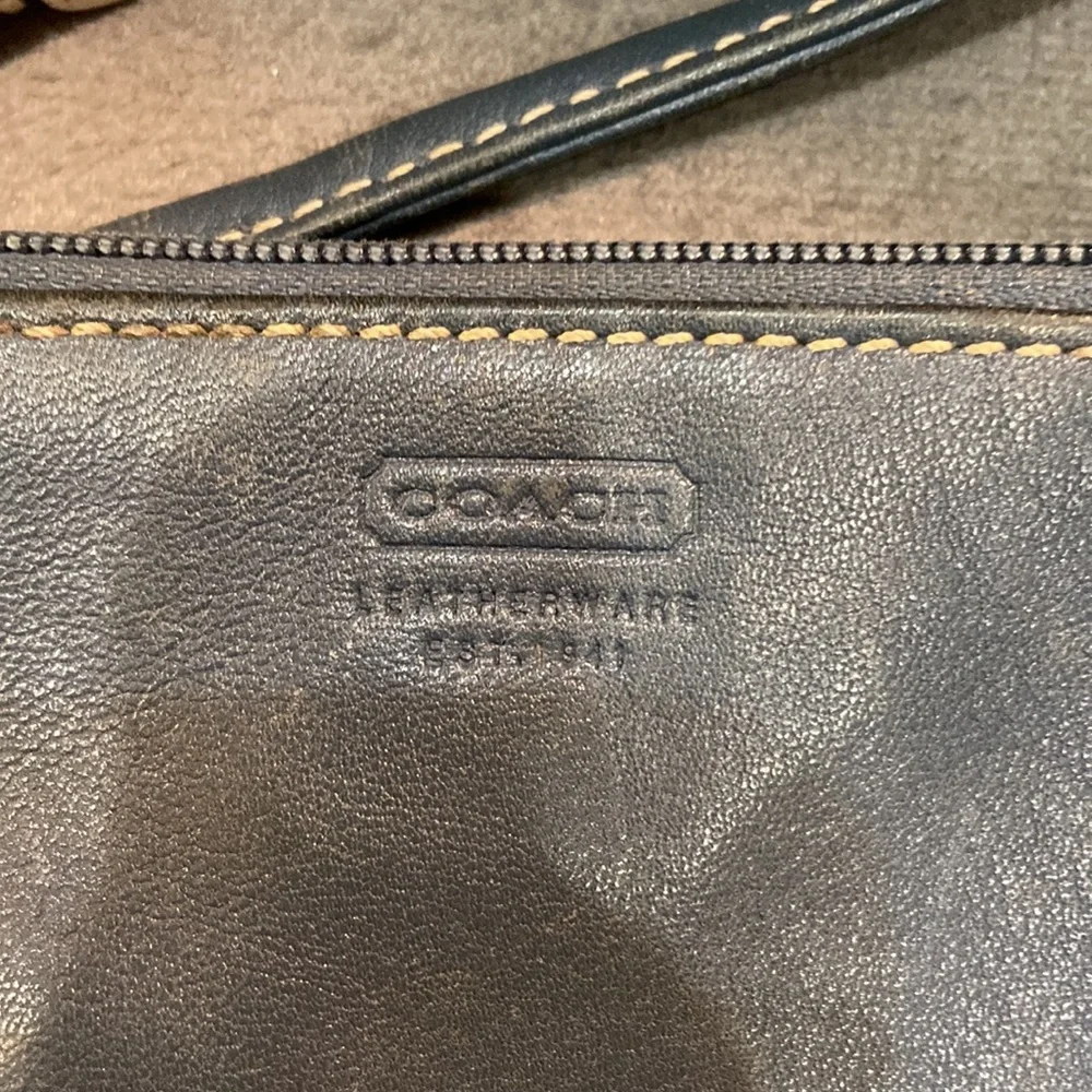 Coach small leather wristlet in denim blue
